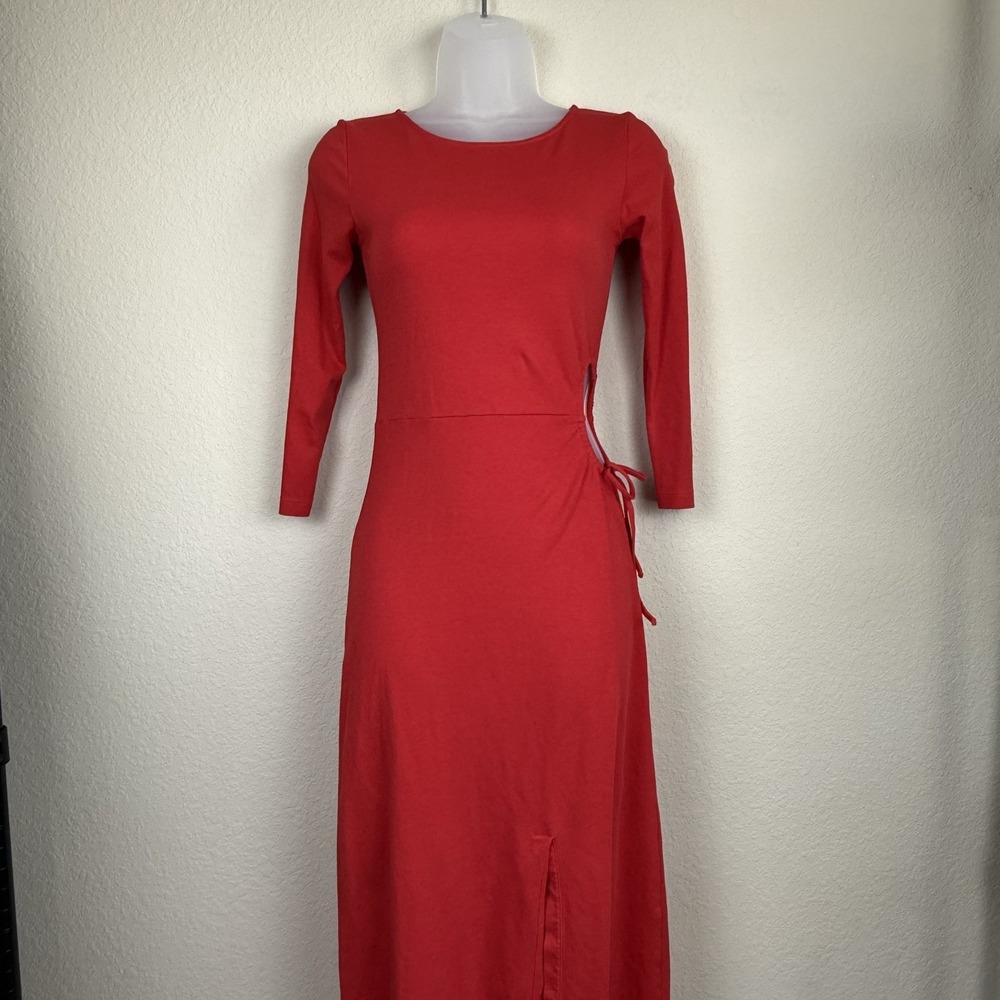 Wray NYC Bodycon Red Maxi Dress W/ Cutout Cinch Tie And Slit Cotton XS Vamp